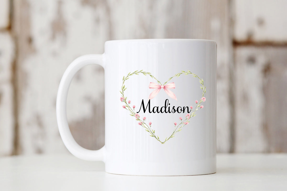 Personalized Floral Heart Mug