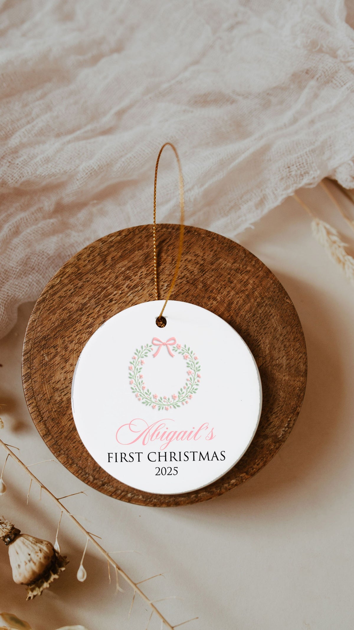Floral Wreath First Christmas Ornament