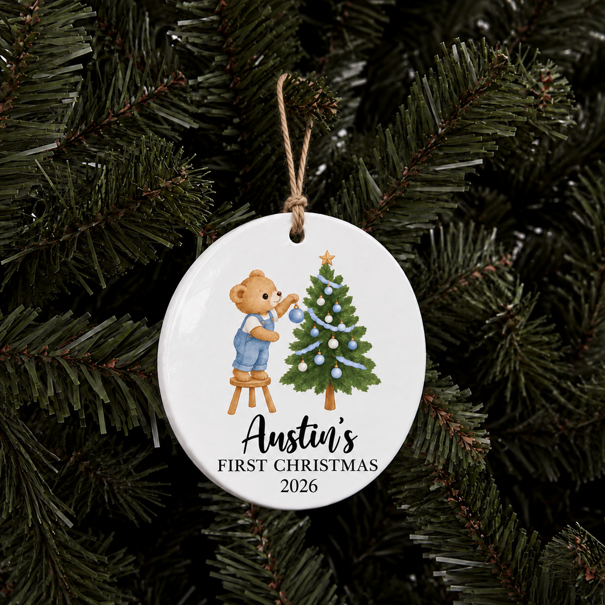 Personalized Baby’s First Christmas Ornament – Teddy Bear