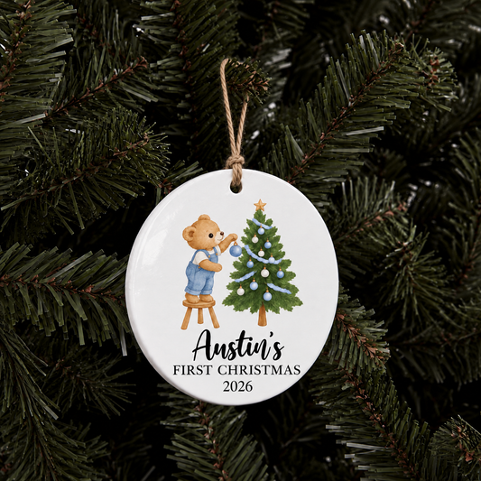 Personalized Baby’s First Christmas Ornament – Teddy Bear