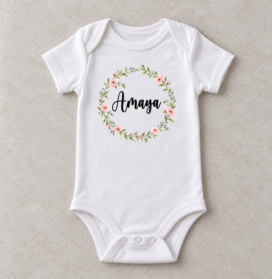 Personalized Floral Wreath Onesie/Toddler Shirt