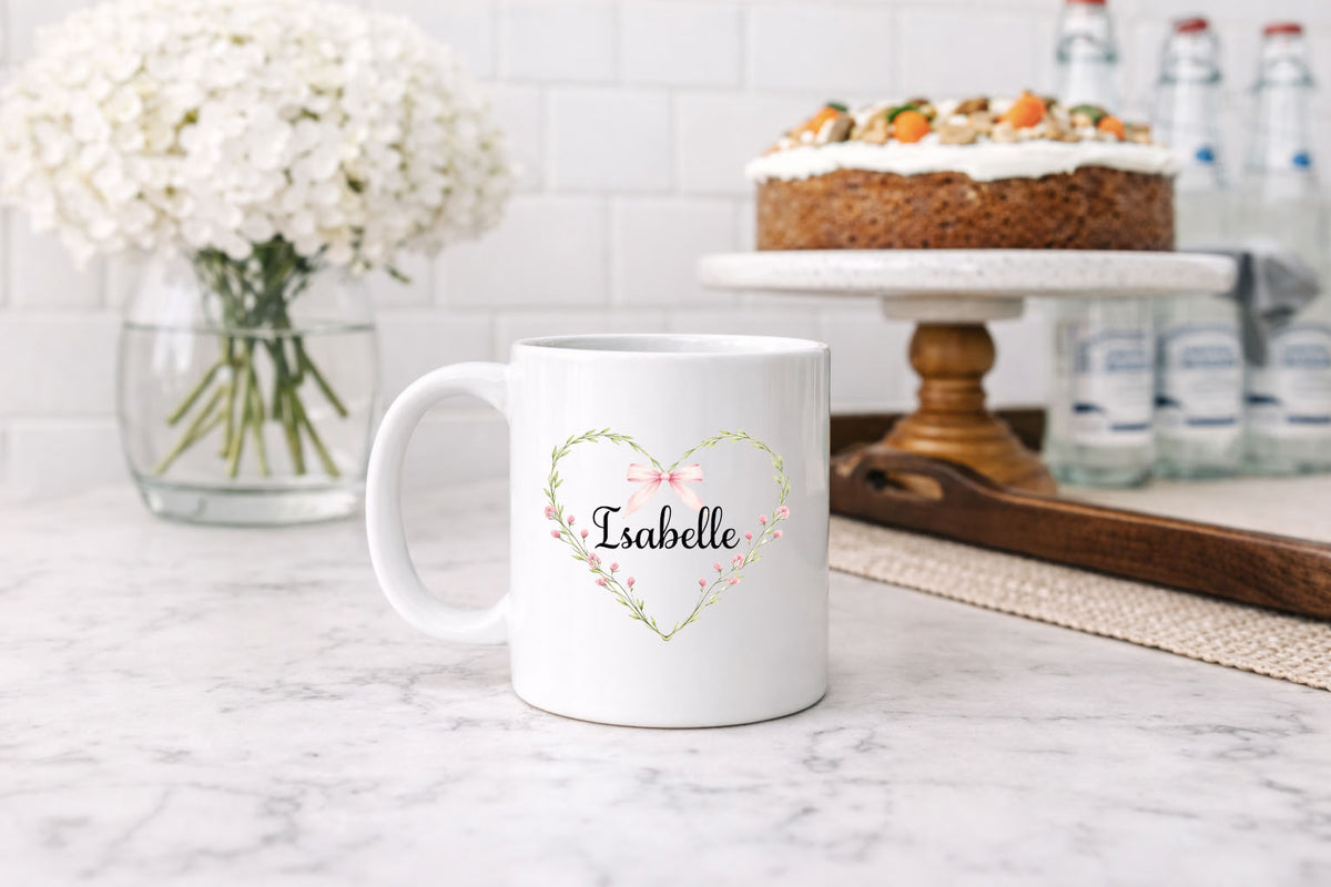 Personalized Floral Heart Mug