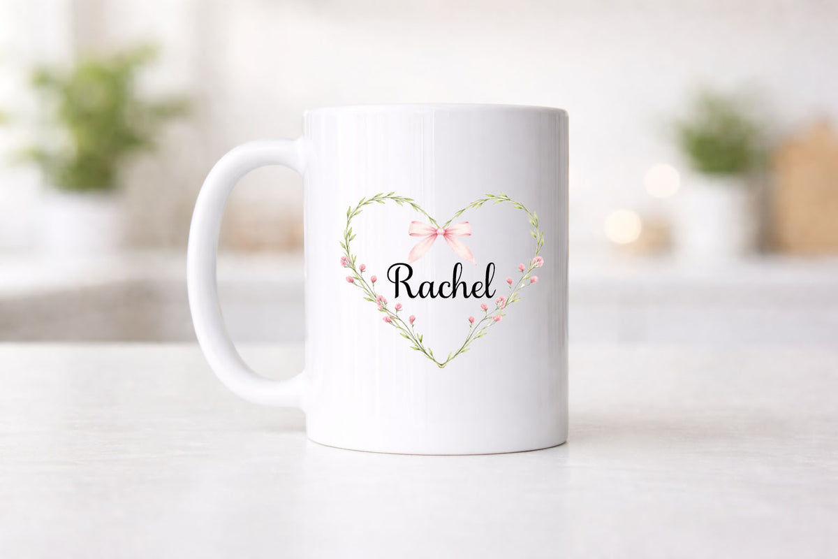 Personalized Floral Heart Mug