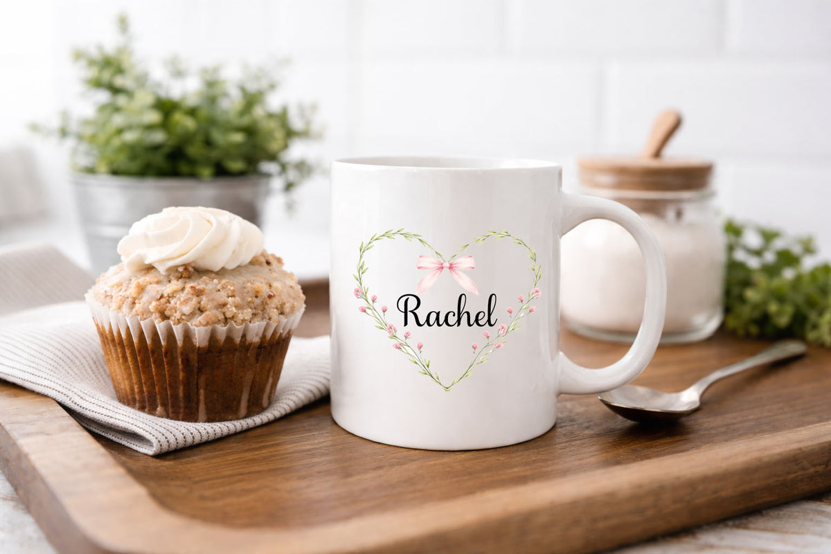 Personalized Floral Heart Mug