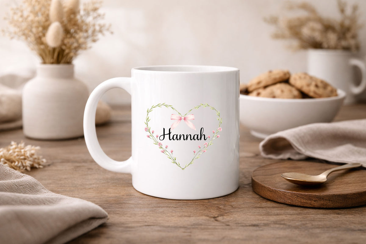Personalized Floral Heart Mug
