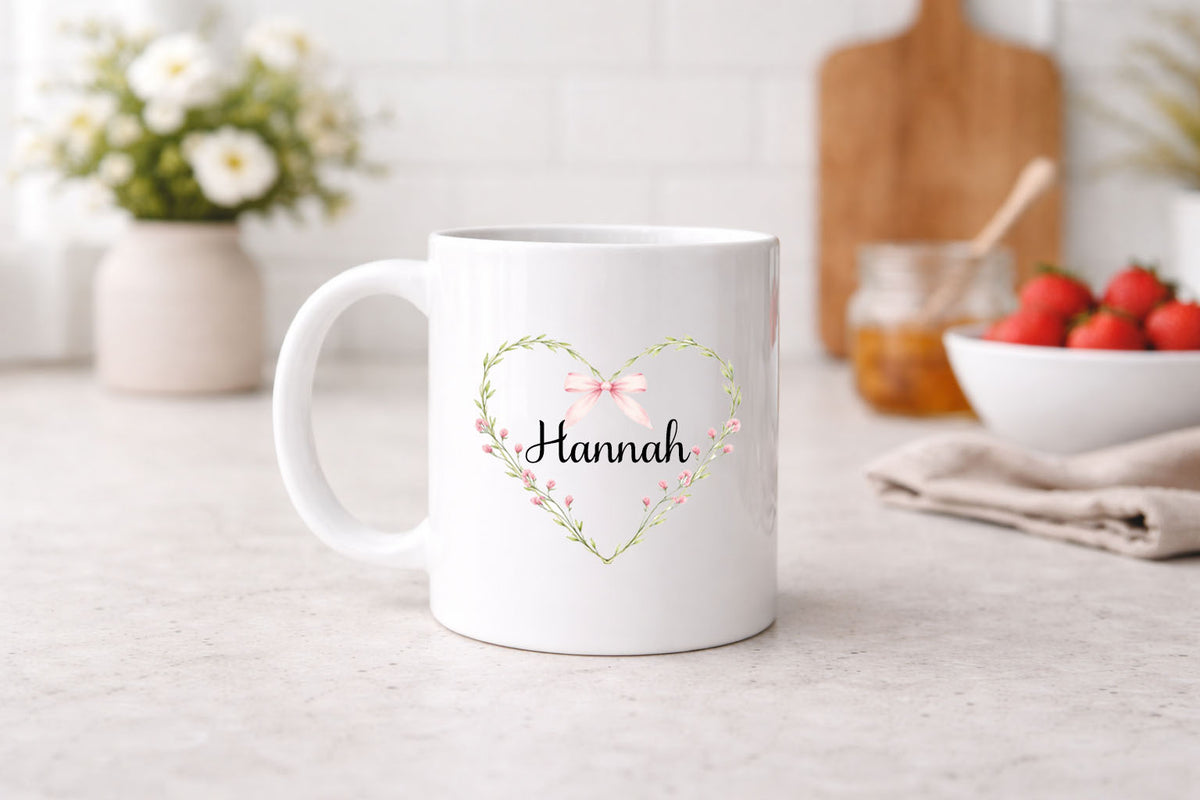 Personalized Floral Heart Mug