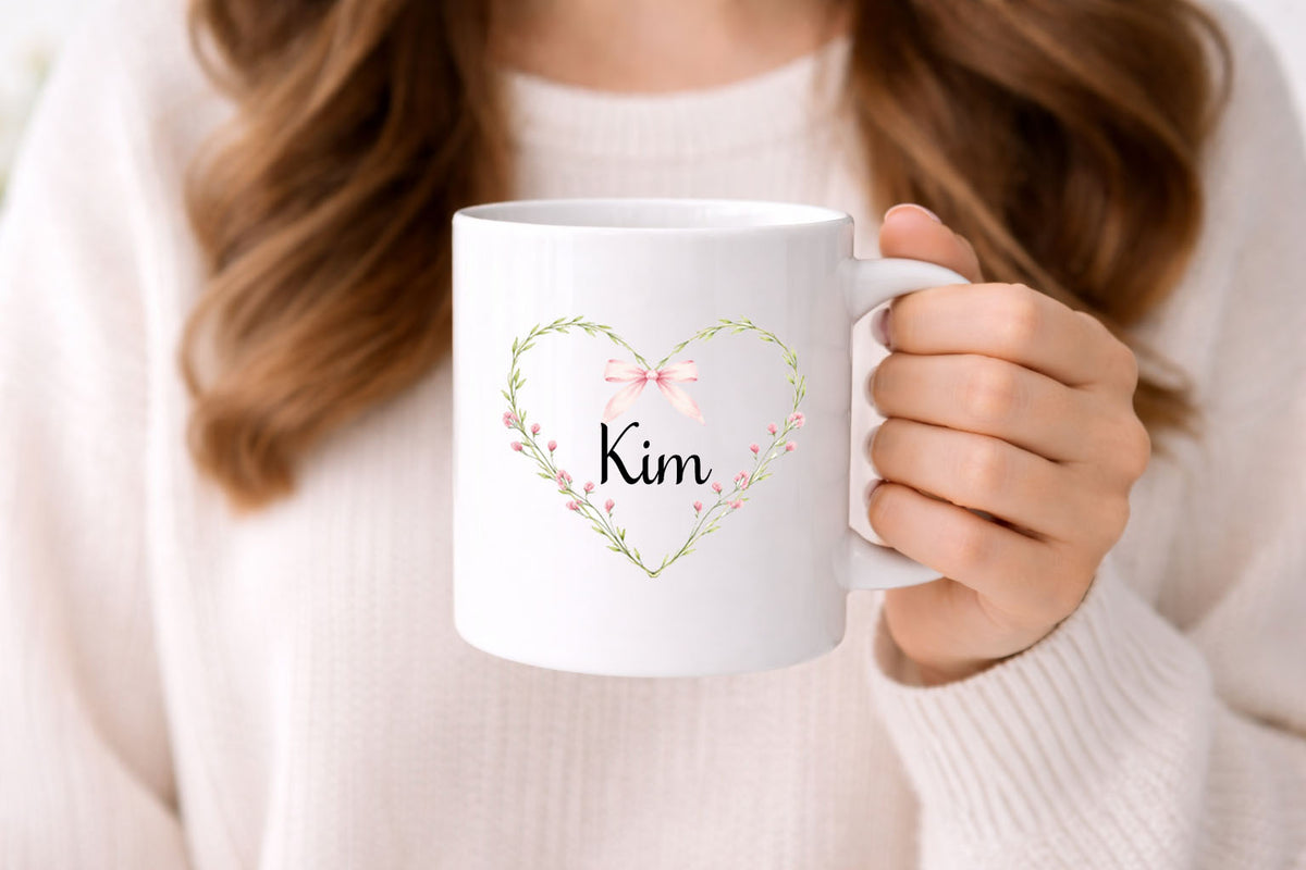 Personalized Floral Heart Mug