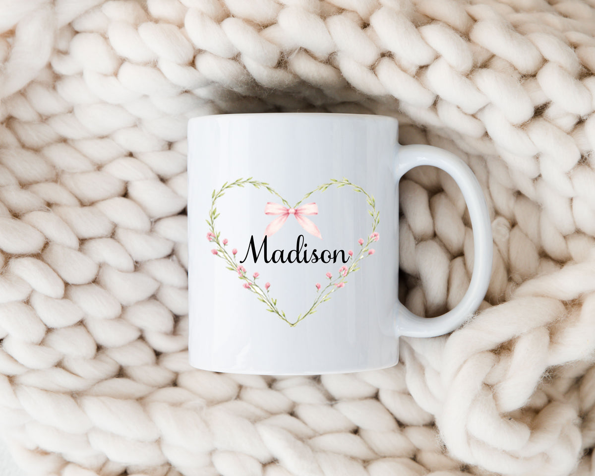 Personalized Floral Heart Mug