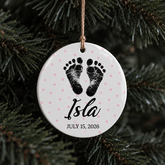 Baby Footprint (Pink) Christmas Ornament