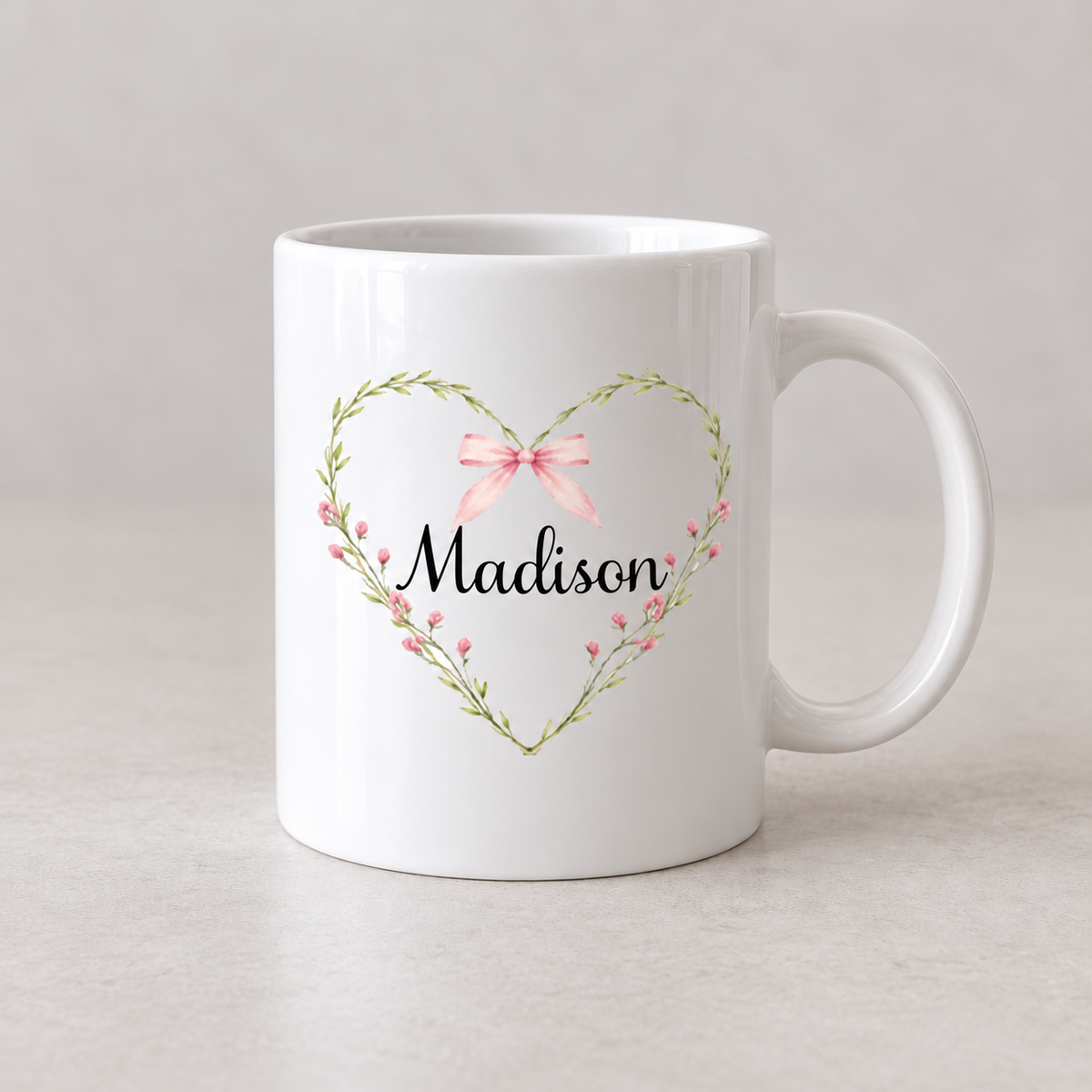 Personalized Floral Heart Mug