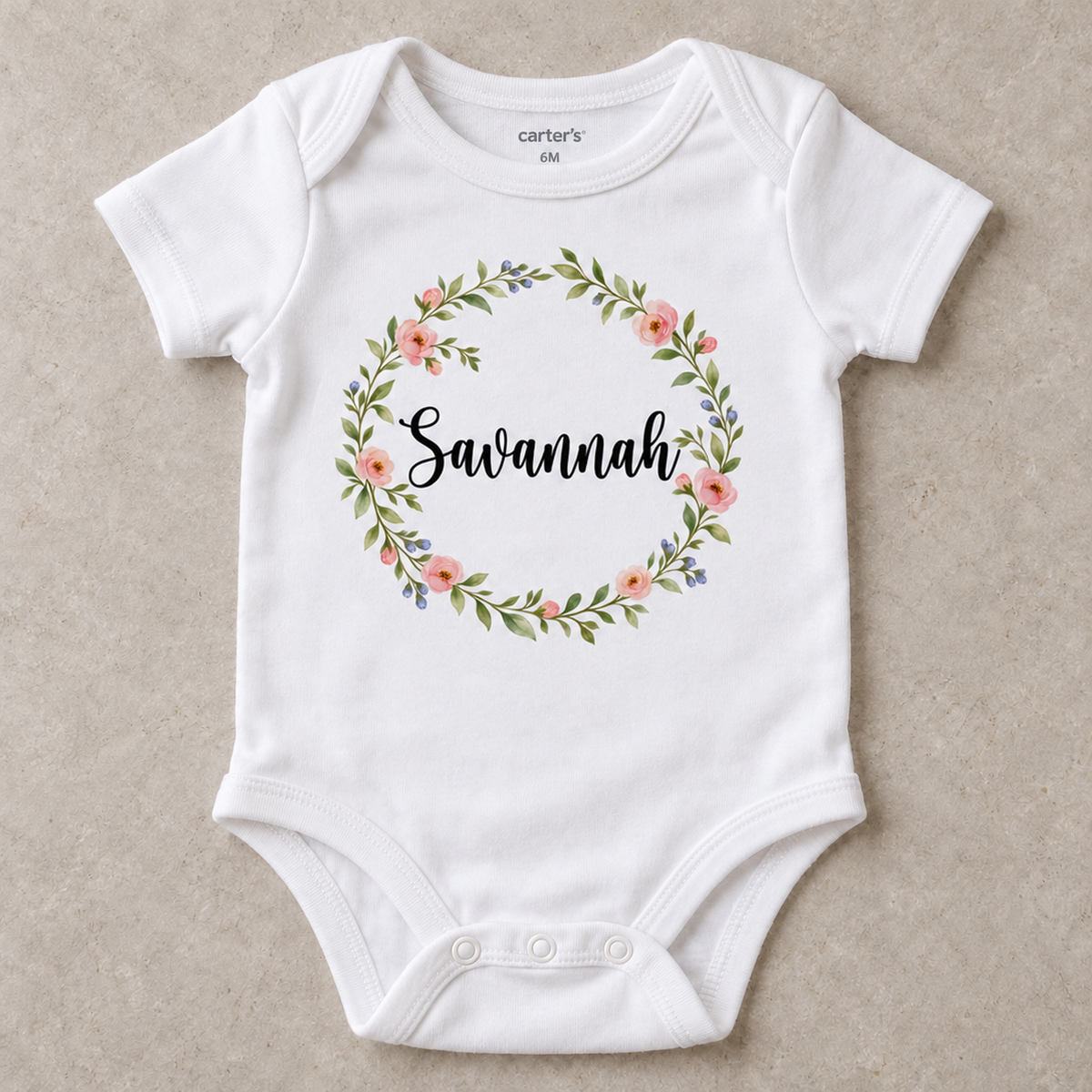 Personalized Floral Wreath Onesie/Toddler Shirt