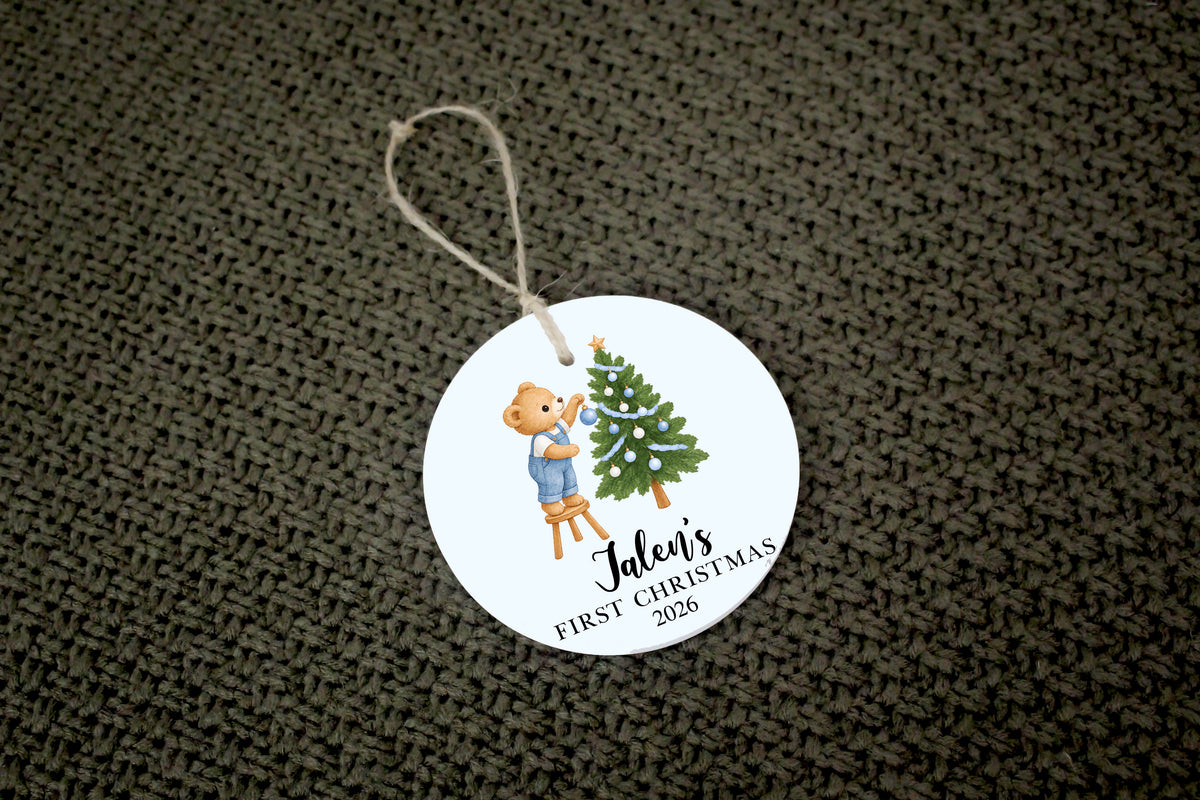 Personalized Baby’s First Christmas Ornament – Teddy Bear