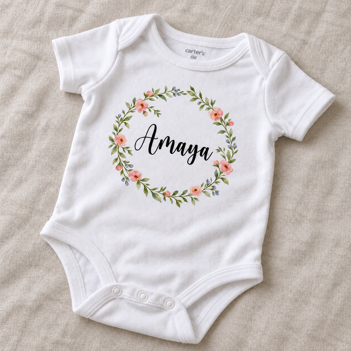 Personalized Floral Wreath Onesie/Toddler Shirt