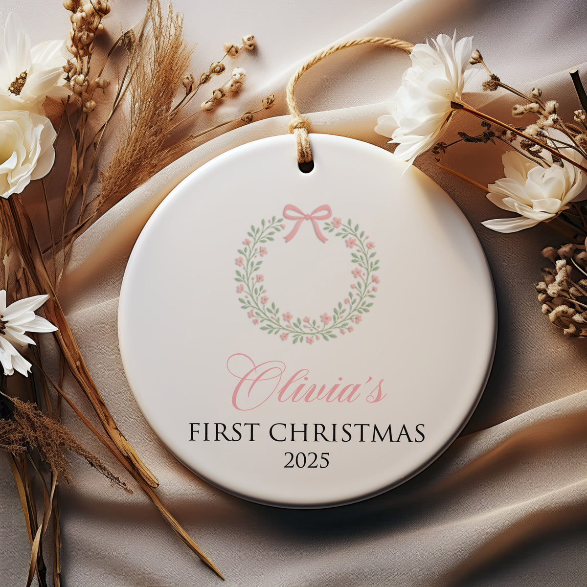 Floral Wreath First Christmas Ornament