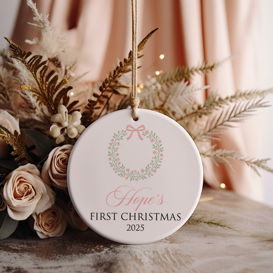 Floral Wreath First Christmas Ornament