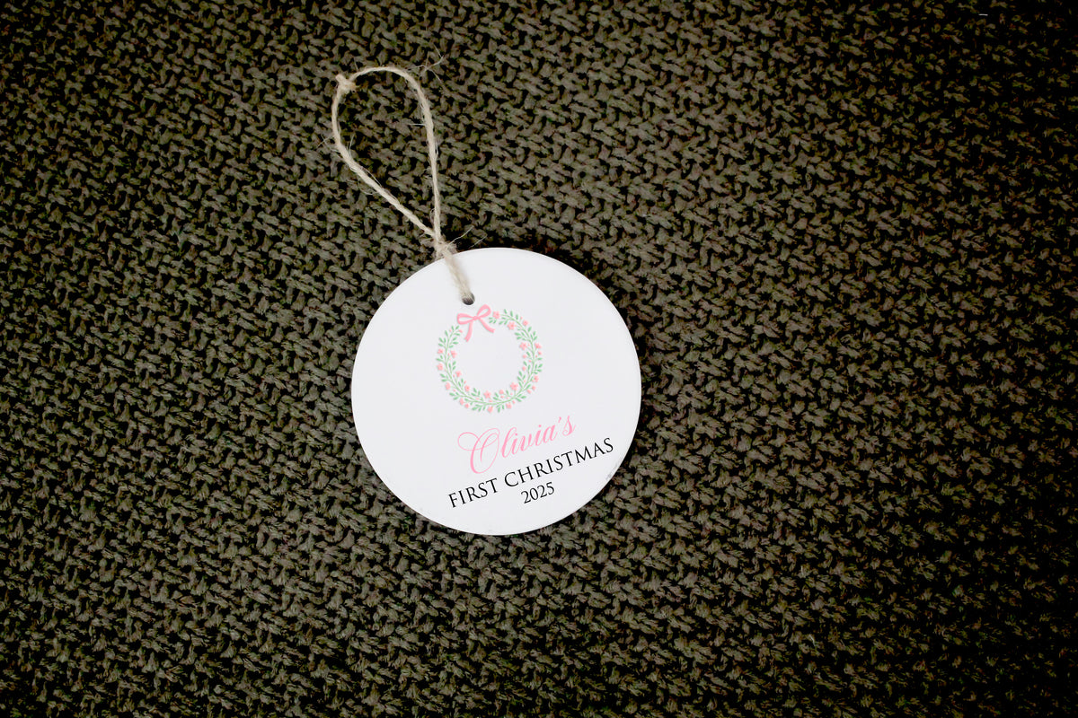 Floral Wreath First Christmas Ornament